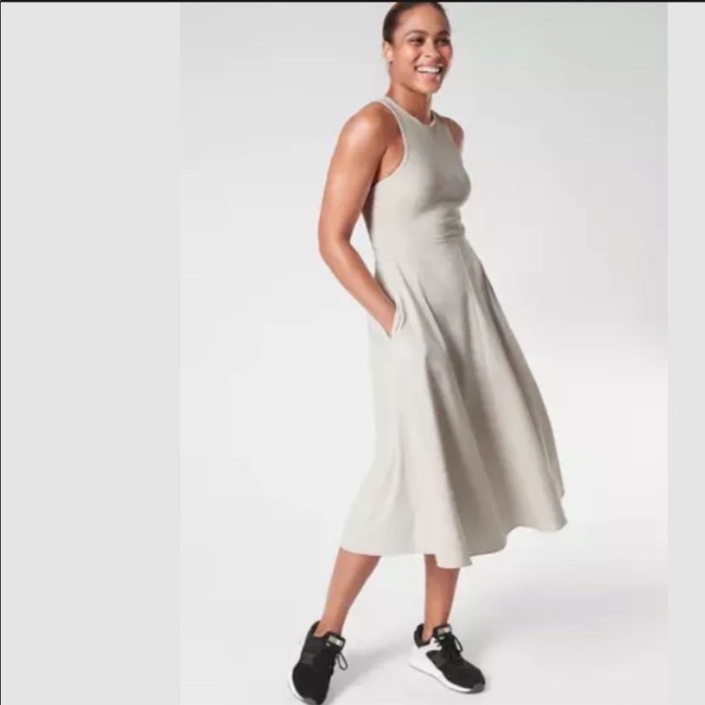 ATHLETA Winona Midi Support Dress Beige VERY gently worn,in excellent condition